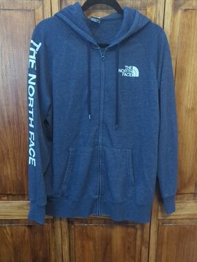The North Face Dark Blue Zip-Up Hoodie with Sleeve Logo